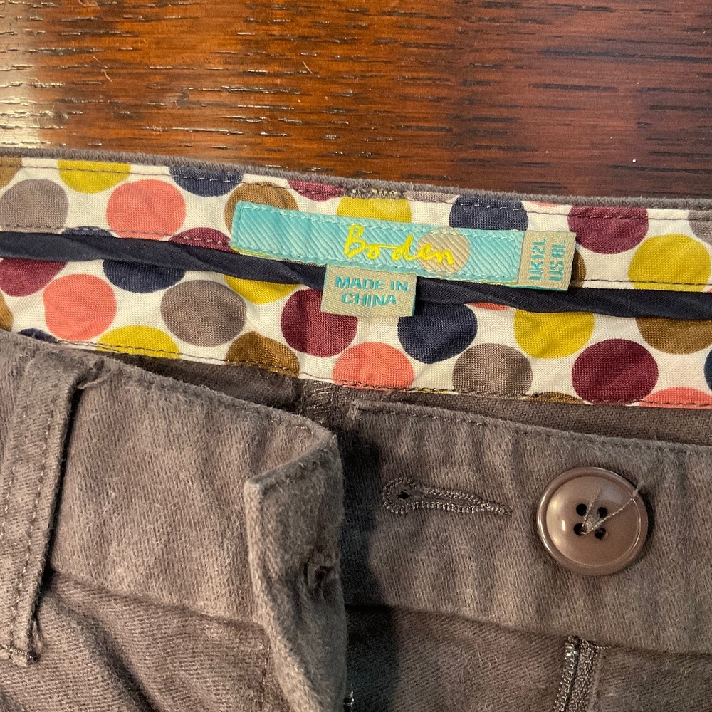 Boden moleskin boot cut flare pants in pewter/gray color, US Size 8 Long